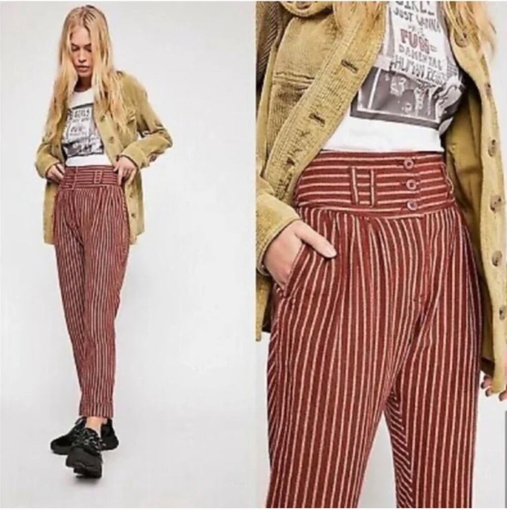 Free People Womens 4 Pink White Stripe Rumors Textured Cotton Crop Harem Pants